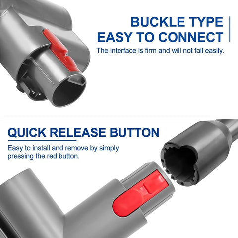 Close-up of quick release button on Mini Motorized Vacuum Attachment For Dyson V7 V8 V10 V11 V15 Cordless Stick Vacuums.