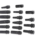 Heavy Duty Locking Lug Nut Master Set And Wheel Lock Key Extraction Tool Kit For Daily Drivers Bulletproof Anti Theft Security With 16 Badass Steel Socket Keys Garage Ready Setup To Lock Down Your Ride And Cruise: 16 black steel socket keys in various sizes.