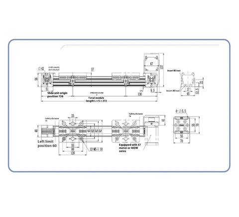 Diagram of Belt Driven Linear Motion Module With Slide Table Actuator For Automated Machinery, showing technical specifications