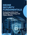 Cover of 'Drone Security Fundamentals' with UAV and digital shield, book by Thom Haagenrud on defending against cyber threats.