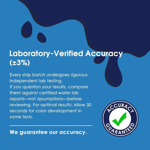 Description of laboratory-verified accuracy for the 9 In 1 Aquarium Test Strips 150 Count Fish Tank Water Testing Kit.