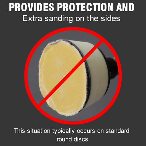 Heavy Duty Flex Edge Sanding Discs With Kickass 80 To 800 Grit Range showing flexible edge for extra sanding on sides.