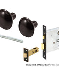 Solid Brass Vintage Door Knob Spindle Set - 2-1/4 Inch Outside Diameter Bronze Finish, Interior Door Hardware Replacement, Square Drive Spindle For Antique Style Doors, Adjustable For Different Doors featuring knobs, spindle, and latch.