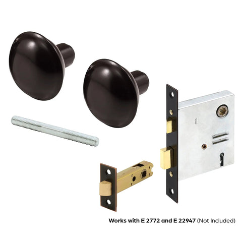 Solid Brass Vintage Door Knob Spindle Set - 2-1/4 Inch Outside Diameter Bronze Finish, Interior Door Hardware Replacement, Square Drive Spindle For Antique Style Doors, Adjustable For Different Doors featuring knobs, spindle, and latch.
