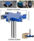 Beast Slab Flattening Router Bit 1/2 Inch Shank 2-1/2 Inch Cutting Diameter 6 Flute Surfacing Bit installed and details