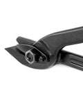Close-up of Heavy Duty Strapping Cutter Made For Tough Jobs 12 Inch Adjustable Snips showing sharp carbon steel blades.