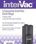 Y08-5 Five Pack Dust Bags And Exhaust Filter For Vacuum Cleaners With Five Layer HEPA Filtration packaging, InterVac brand