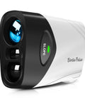 Compact Golf Rangefinder With Slope Mode And Magnetic Mount Tournament Legal Yardage Calculator For Precise Distances On Any Terrain Dope Pin Seeker And Budget Friendly For Practice Rounds And Course Play, white and black handheld unit