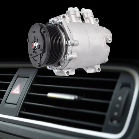 Top Rated AC Compressor Replacement For Honda CRV Two Point Four Liter 2002 Through 2006 Quick Chill Drop In Air Conditioning Unit Reliable Cooling CO 10663AC mounted near dashboard vents.