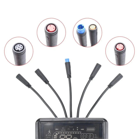 Upgraded Electric Scooter Dashboard Display Panel connectors for cables with sleek speed gear and power modes indicators.