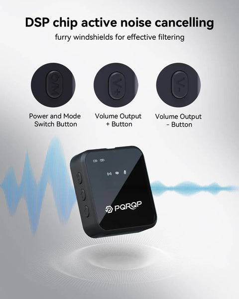 DSP active noise cancelling feature of 3 in 1 Wireless Lavalier Microphone Clip-On for iPhone Android and Camera with control buttons