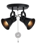 Two Light Black Track Lighting With Pull Chain Industrial Adjustable Ceiling Light Fixture Round Flush Mount for kitchens