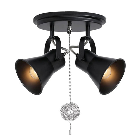 Two Light Black Track Lighting With Pull Chain Industrial Adjustable Ceiling Light Fixture Round Flush Mount for kitchens