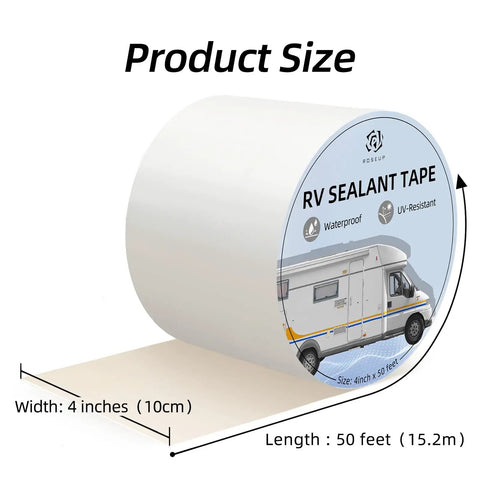 4 Inch By 50 Feet RV Roof Repair Tape For Camper And Trailer Roofs, Waterproof Sealant, UV Resistant, Weatherproof Leaks Stop, White Roll