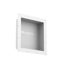 No-Brainer Tile Niche Recess For Bathrooms 14 By 14 Inch Preformed Shower Shelf shown in white material