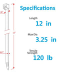 Heavy Duty Zip Ties 12 Inch Black 120 Lb Tensile Strength Cable Ties 0.3 Inch Wide 500 Pack, specifications image