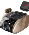 Portable Cash Counter With UV MG IR Counterfeit Detection, 9 Counting Modes, Dual LCD Display, gold color, handle visible