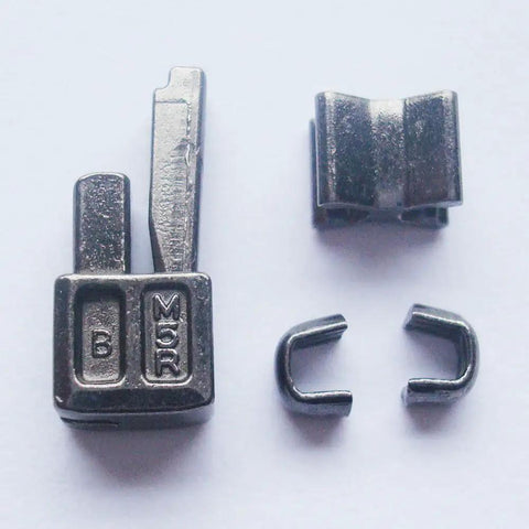 Two Pack Gunmetal Zipper Head Sliders Retainer Insertion Pins Repair Kit For Metal And Resin Zippers Not Nylon DIY Friendly Replacement Tool For Bags And Garments, showing components on white surface