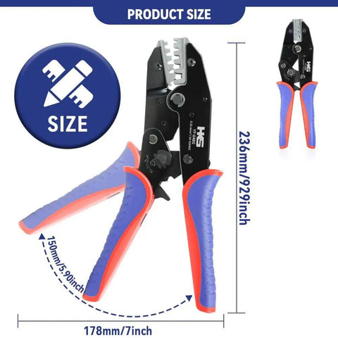 Pro Grade Crimping Tool For Non Insulated Open Barrel Terminals And JST Molex TE Connectors AWG 24 To 10 0.25 6mm2 size guide