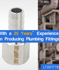 Premium 316 Stainless Steel Barb Coupler 3/8 In Hose Id With 1/4 In Female Npt Thread Fitting close-up view on plumbing background.