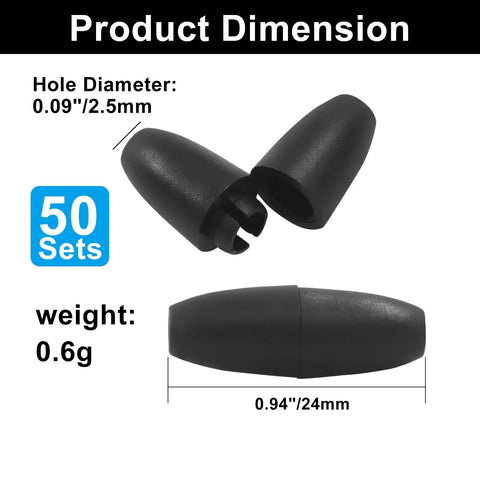 50 Pack Breakaway Clasps for Necklaces and Jewelry Making, Lightweight Plastic Bead Barrel Connectors, dimensions shown