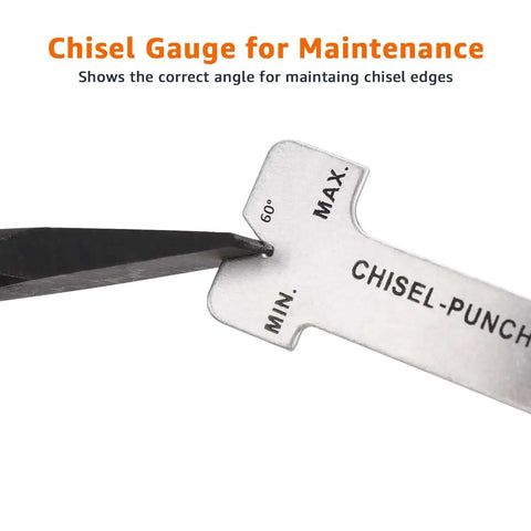 Chisel gauge from Sixteen Piece Pro Grade Chrome Vanadium Steel Punch And Chisel Set for woodworking maintenance and precision.