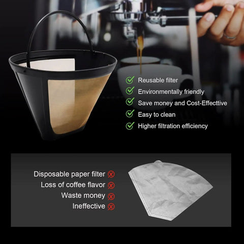Permanent Number Four Cone Coffee Filter Stainless Steel Eco Friendly Reusable Gold Mesh Fits Most Drip Coffee Makers demonstration