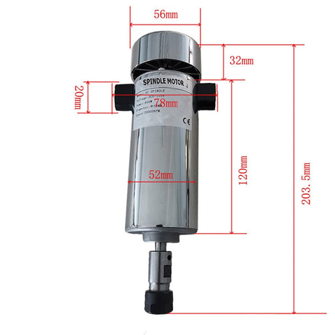 Heavy Duty Air Cooled 800W Cnc Spindle Motor Dc 110V 20000Rpm Er16 Chuck Power Supply Speed Governor Kit, close-up view with dimensions.