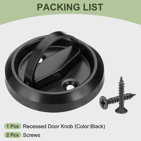 Round Recessed Door Pull Handle 3 Inch Stainless Steel Concealed Brushed Cabinet Hidden Knob, black, with mounting screws