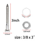 Beefy Stainless Steel Lag Screws With Washers And Gaskets Included Ten Pack Hex Head Bolts Three Eighths Inch By Three Inches Heavy Duty