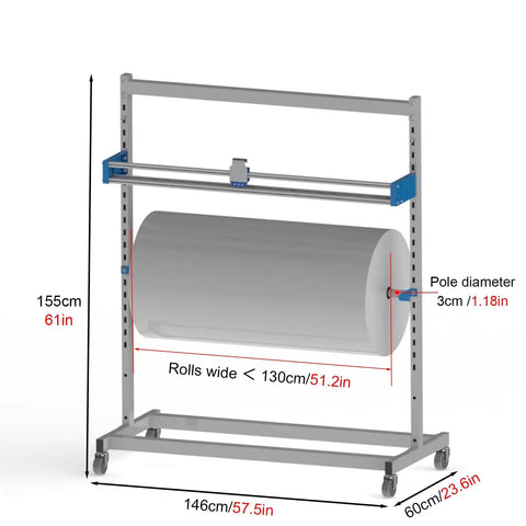 Heavy Duty Bubble Wrap Dispenser With Precision Cutter And Anti Tangle Brake For Rock Solid Moving Projects Accommodates Wide Rolls Up To Sixty Three Inches, shown with standard dimensions and design.