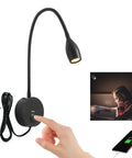 Dimmable LED Wall Reading Light With USB Charging Port For Late Night Reading And Work Gooseneck Bedside Lamp in use