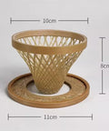 Handcrafted Bamboo Pour Over Coffee Dripper With Secure Fixed Drip Tray And Reusable Cone Filter For Smooth One To Three Cup Daily Brew Sessions, sizes 10cm x 8cm.