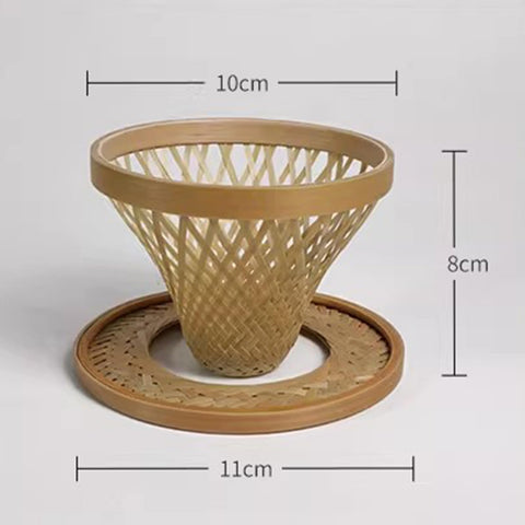 Handcrafted Bamboo Pour Over Coffee Dripper With Secure Fixed Drip Tray And Reusable Cone Filter For Smooth One To Three Cup Daily Brew Sessions, sizes 10cm x 8cm.
