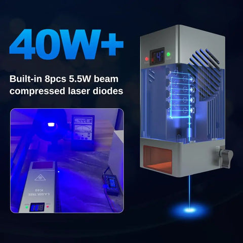 40W Diode Laser Module With Air Assist For Engraving And Cutting shown with blue diodes and built-in cooling system.