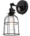 Industrial Edison Style Wire Cage Wall Sconce with black finish, on off rotary switch, and E26 socket for vintage rustic lighting.