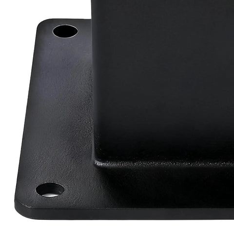 Close-up of metal Easy Install 4x4 Post Base With 3.3x3.5 Inch Inner Size for Pergolas Fences Patios Porches Backyards Gazebos.