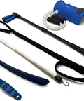 Total Hip Replacement Recovery Kit 6 Piece Grabber Set With 32 Inch Reacher Foldable Grabber Tool Deluxe Sock Aid visible on white background