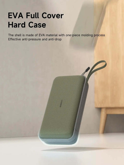 Slay Your Cable Chaos with This Ultimate Electronics Organizer Travel Case Featuring Waterproof Bag Design for Chargers, Power Banks, Mouse, SD Cards, and USB Flash Disks Ideal for Mobile Pros Who Require Partitioned Digital Accessory Storage, showcasing a green EVA hard case on a table.