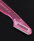 Women Foldable Eyebrow Razor For Safe Precise Hair Removal Effortless Brow Shaping With Sturdy Stainless Blades Portable Travel Ready Grooming tool in pink color.