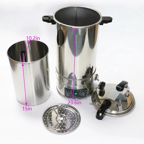 24L stainless steel lab steam autoclave with detachable inner cylinder and perforated tray.