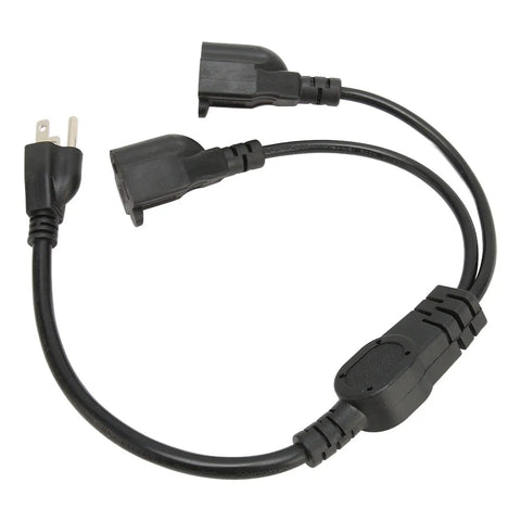 Heavy Duty Three Pin To Two Outlet Power Extension Cord With Hella Roomy Flexible Spacing, Y splitter for bulky adapters.