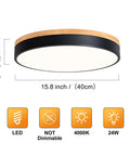 Modern Wood LED Ceiling Light Fixture With Gray Flush Mount Round Ceiling Lamp Non Dimmable 4000K Bright White Light