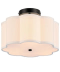 Three Light Semi Flush Mount Ceiling Light Fixture In Black Finish With White Fabric Drum Shade For Kitchen, Bedroom, And Living Room