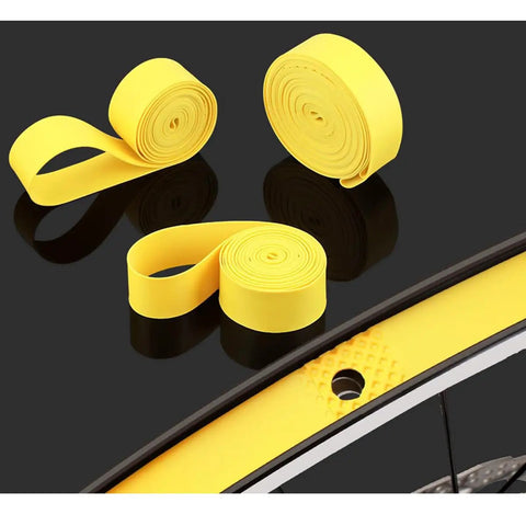 Two Pack Dope Tire Insert Liner Puncture Protection Tape For 700c Rims Thick 6mm Rim Tape and Tube Protector laid out