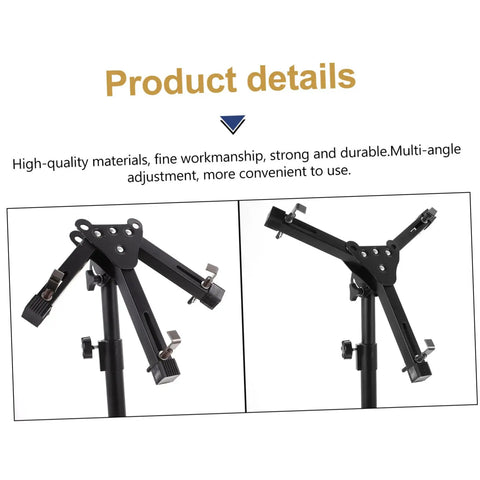 Heavy Duty Tripod Drum Stand And Snare Rack Holder Featuring Non Slip Base For Rock Solid Practice Routines In Sleek Black Finish showing adjustable multi-angle features.