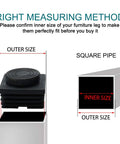 M8 Leveling Feet 50x50mm Square Insert Adjustable Furniture Glide Set Of 8, showing measuring method for correct sizing