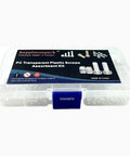 DIY Ready Transparent Polycarbonate Phillips Pan Head Screw Kit, 500 Pcs, M2 To M2.6, viewed in clear storage case