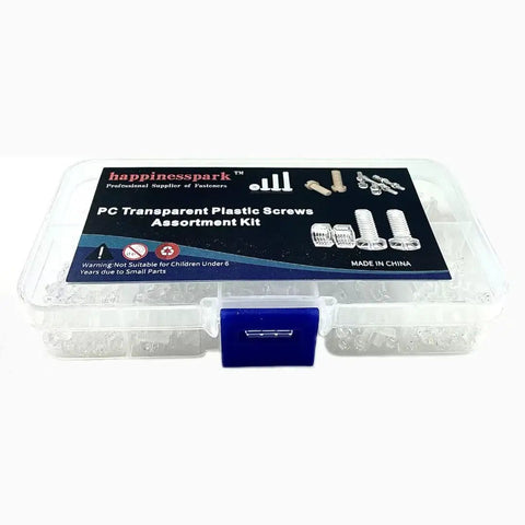 DIY Ready Transparent Polycarbonate Phillips Pan Head Screw Kit, 500 Pcs, M2 To M2.6, viewed in clear storage case