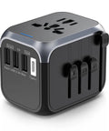 All In One International Travel Plug Adapter With USB C And Four USB Ports, Worldwide Outlet visible with plug selectors